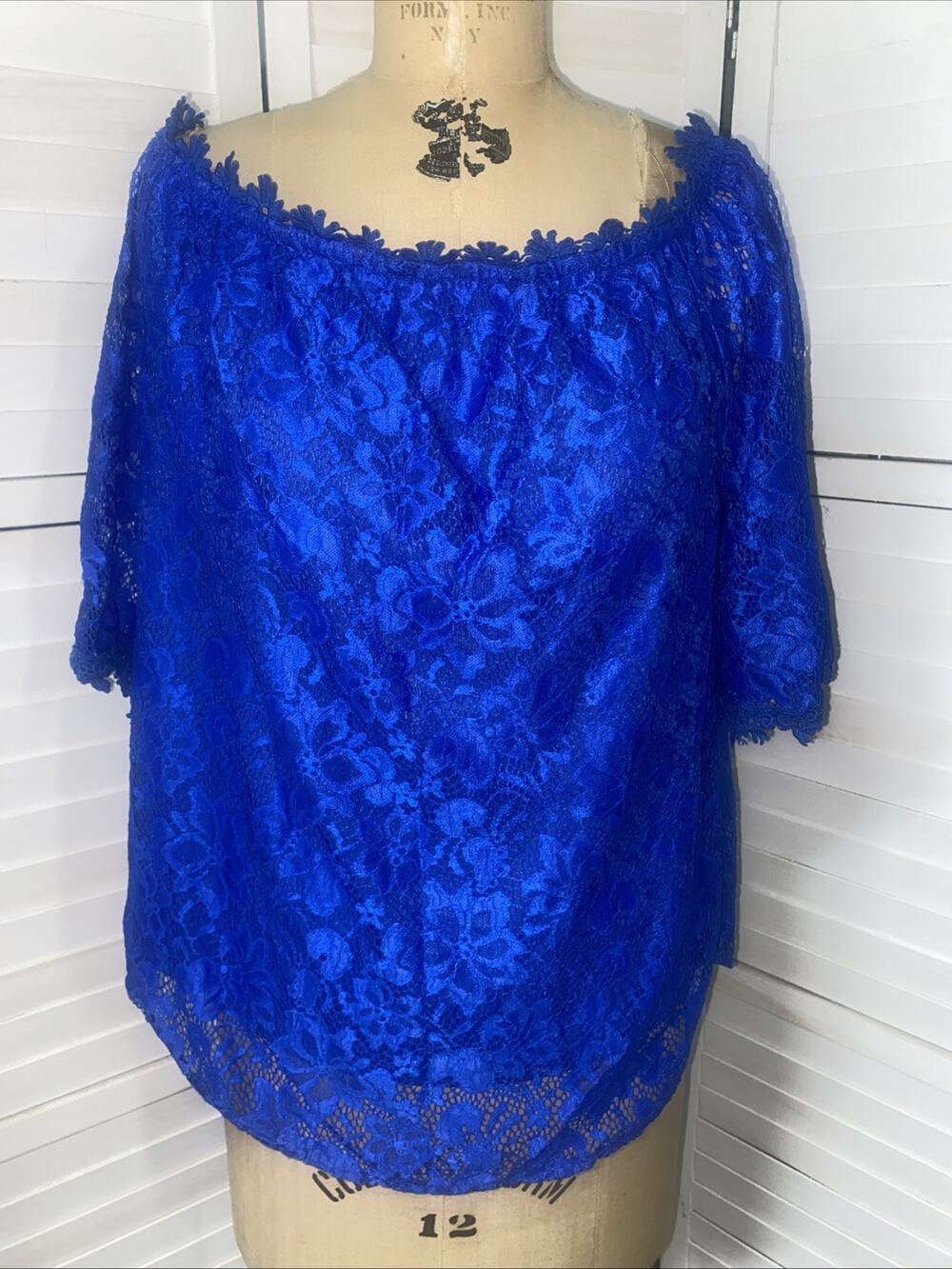 NWT New Miholl Women’s Sz Large Loose Blue Chunky Lace Top Blouse Shirt